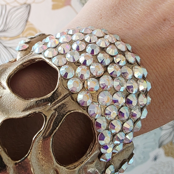 Gold Skull Crystal Cuff Bracelet - Picture 5 of 10